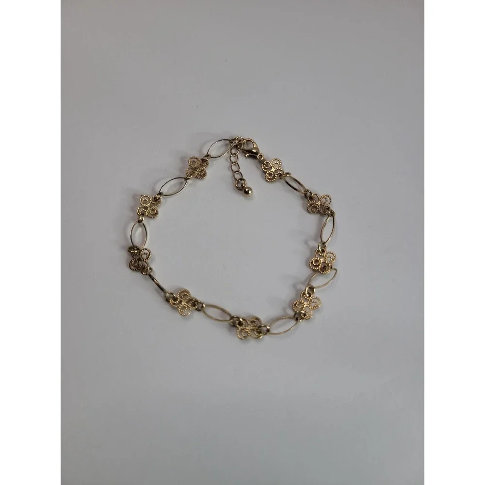 Gold-Tone Filigree Scroll Link Bracelet Anklet with Lobster Clasp